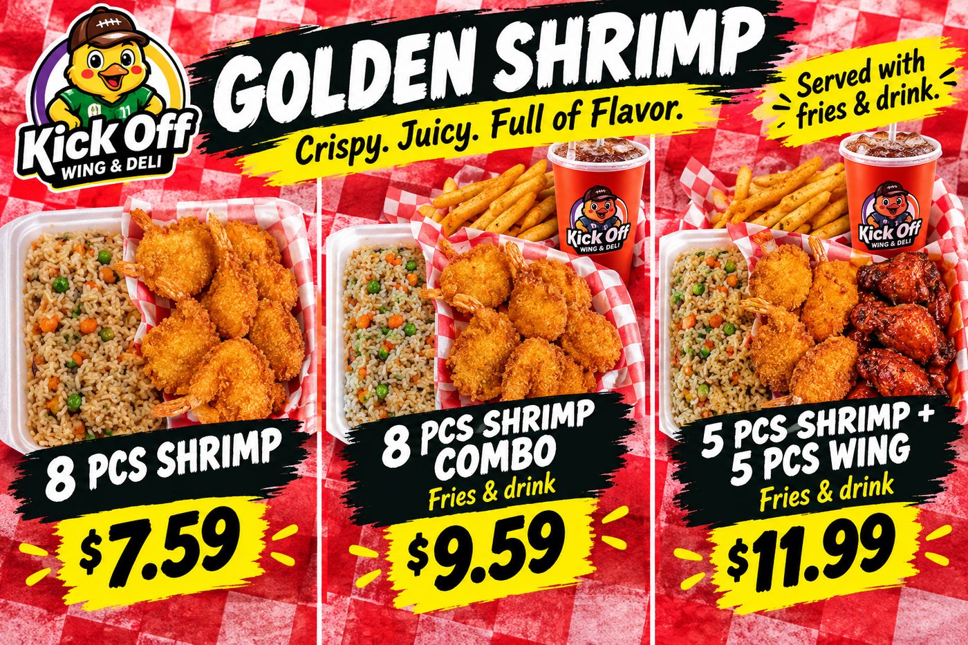 Golden fried shrimp with fried rice